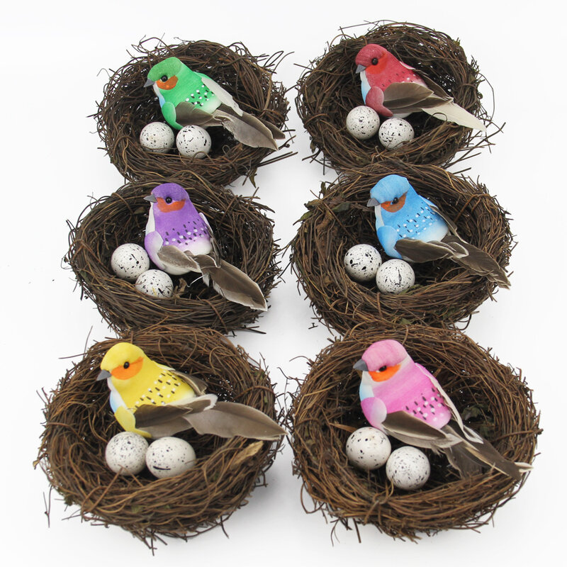 6-20cm Vintage Round Rattan Bird Nest Easter Handmade Craft Vine Simulation Bird Nest Egg Decor Props Home Garden Window Display