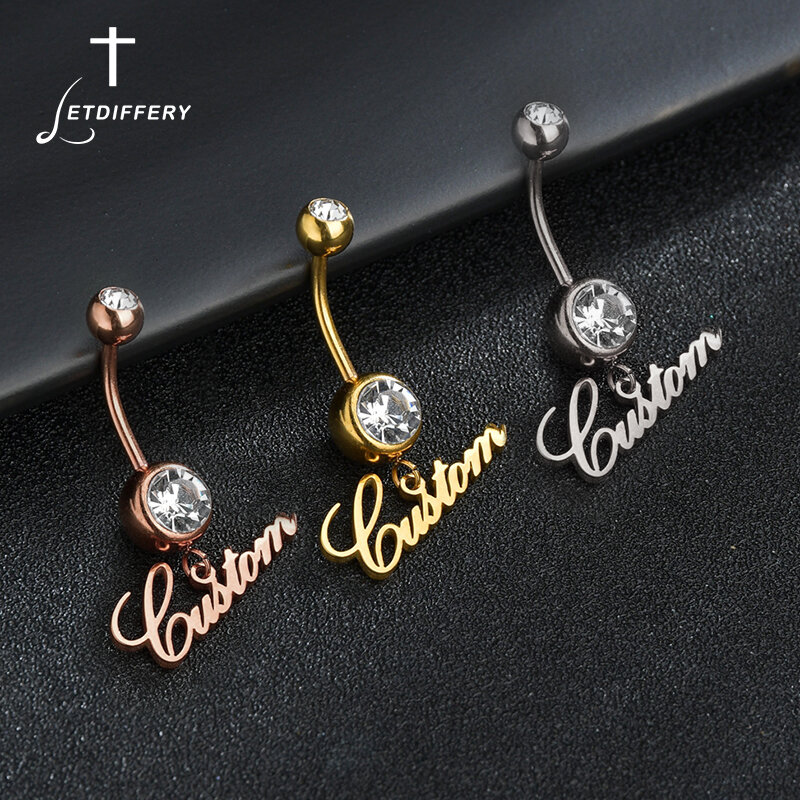 Letdiffery Custom White Stones nome anelli per ombelico anello da donna personalizzato in acciaio inossidabile affascinante gioielli Piercing per il corpo