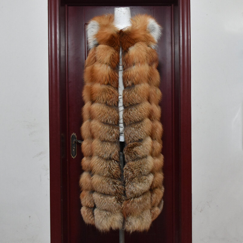 ฤดูหนาวขนสัตว์เสื้อกั๊กหญิงจริงยาวผู้หญิงสีแดง Fox Fur Waistcoat ธรรมชาติ Fox Fur Waistcoat ยาวฟรีการจัดส่ง