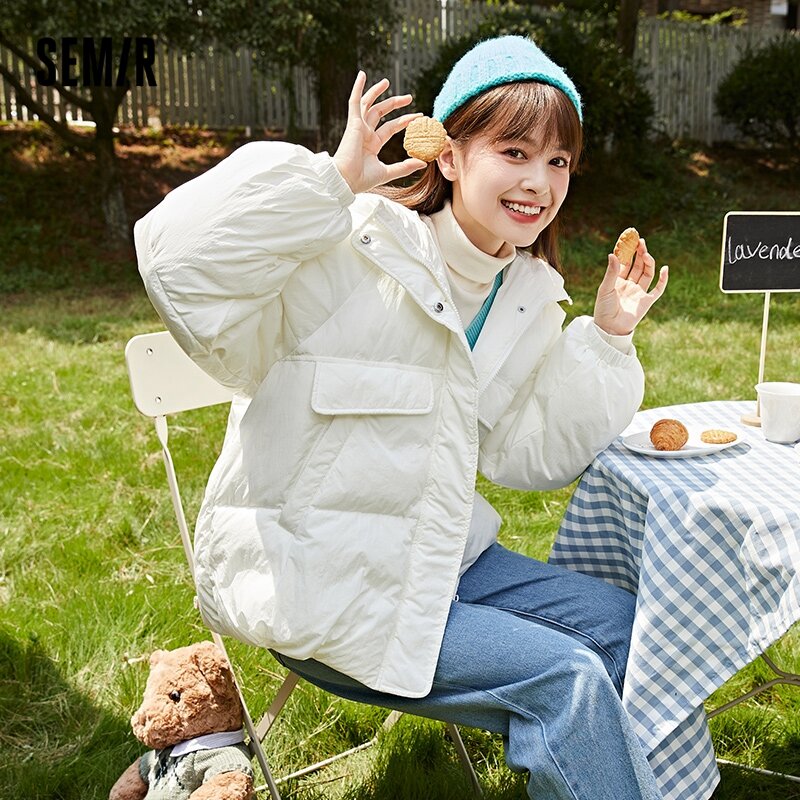 Куртка SEMIR женская короткая из хлопка, Стильная парка в Корейском стиле, зимняя одежда, белый цвет
