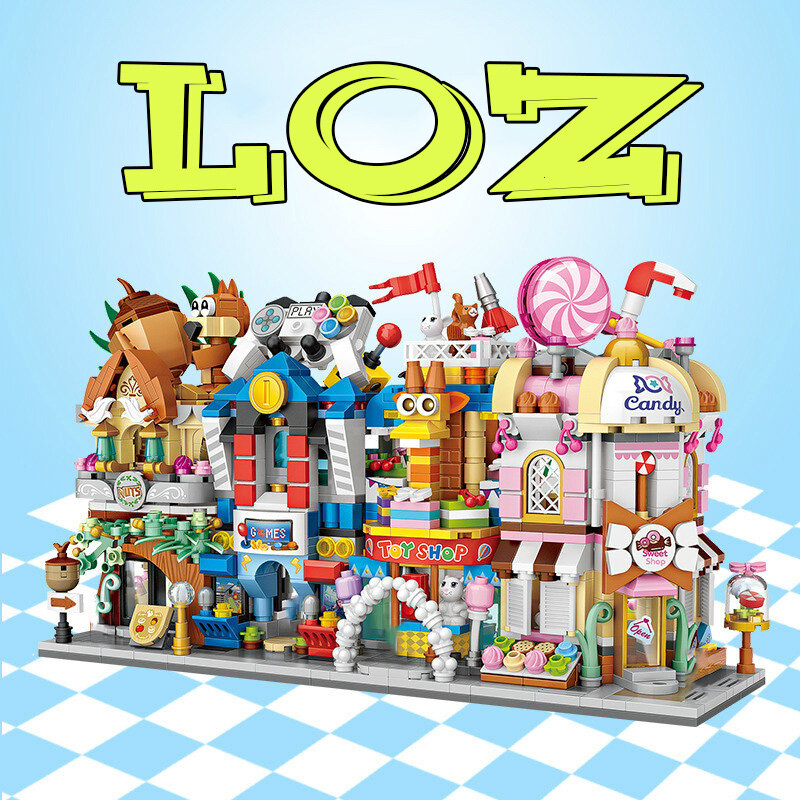 LOZ Mini Vista de calle comercial escena DIY bloques de construcción creador de arquitectura técnica modelo bloque juguetes para niños niño regalo C