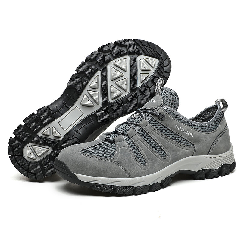 Zapatos de senderismo suaves para hombre, zapatillas transpirables de malla para exteriores, calzado negro de viaje para montaña, talla grande, color gris, verano, 2023