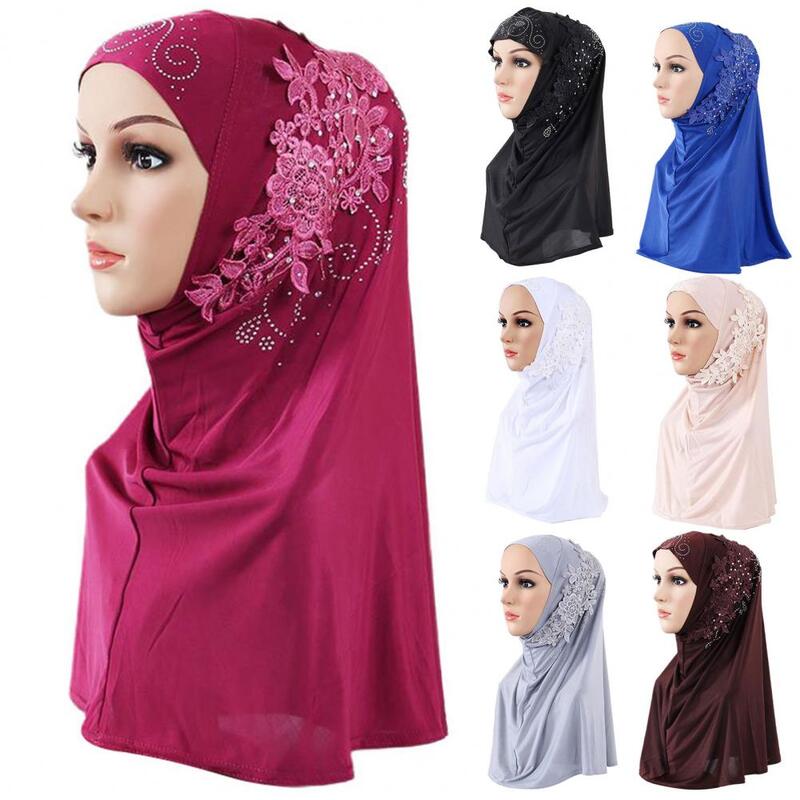 Hijab musulman en dentelle biscuits pour femme, écharpe islamique ronde, couvre-chef, casquette, document solide