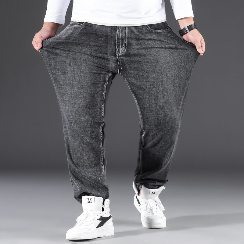 2022 nova calça jeans masculina estilo clássico negócios casual moda  apliques solto ajuste calças jeans cinza perna larga calças masculinas  tamanho 44 / Jeans