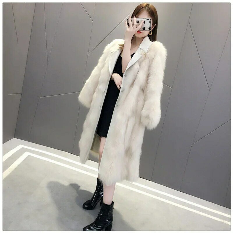 Abrigo de piel de mapache grueso para mujer, abrigo de punto de imitación coreano, Parka elegante para otoño e invierno, novedad de 2021