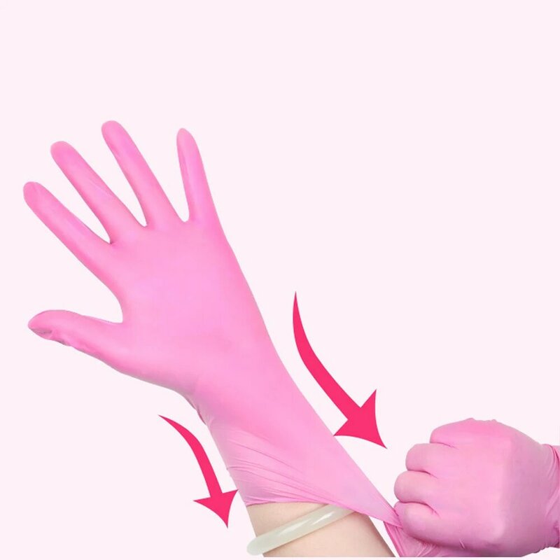50/100PS Einweg Gummi Latex Nitril Handschuhe Öl Beständig Punktion-Proof Rosa Handschuhe für Arbeit Hause Lebensmittel dental Verwenden S/M/L/XL