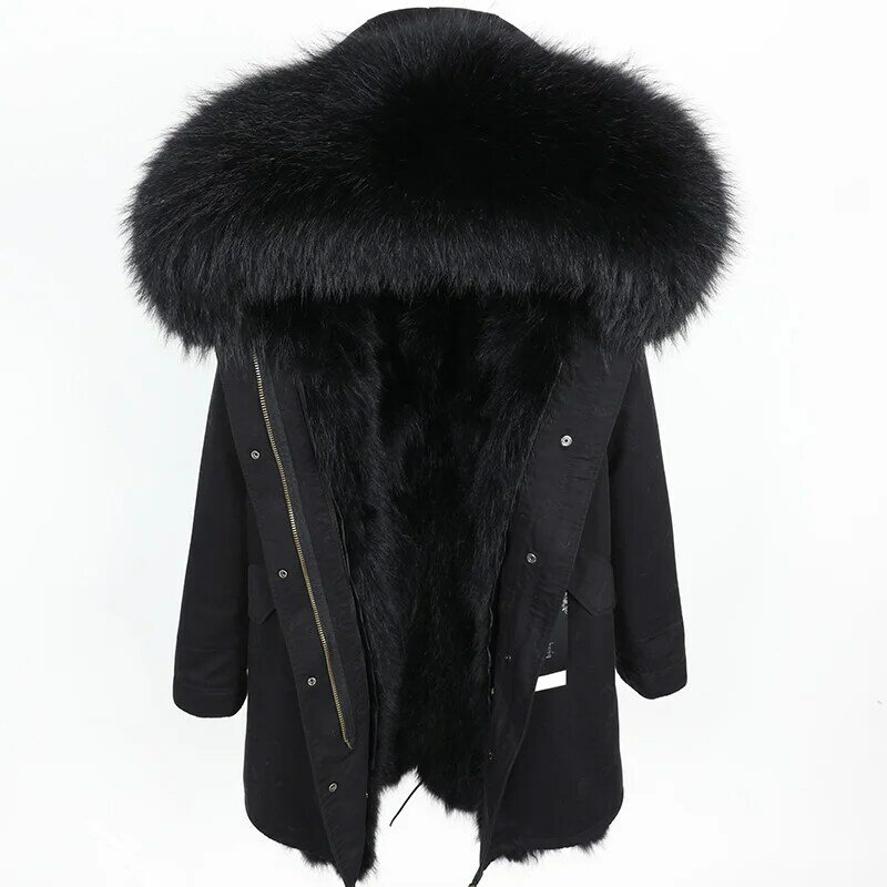Maomaokong real pele de guaxinim forro gola de pele feminino inverno parka casaco de comprimento médio casaco feminino casaco de pele real