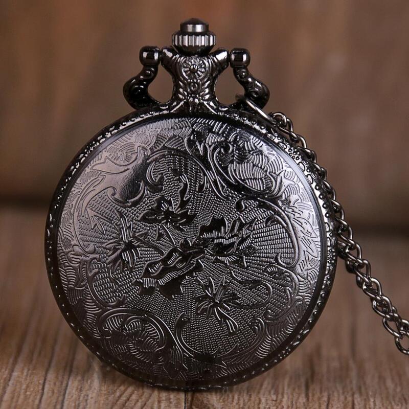 Retro Anime Skull Quartz Pocket Watches For Men Women Antique Black Pocket Watch With Necklace Chain Watches Best Gift