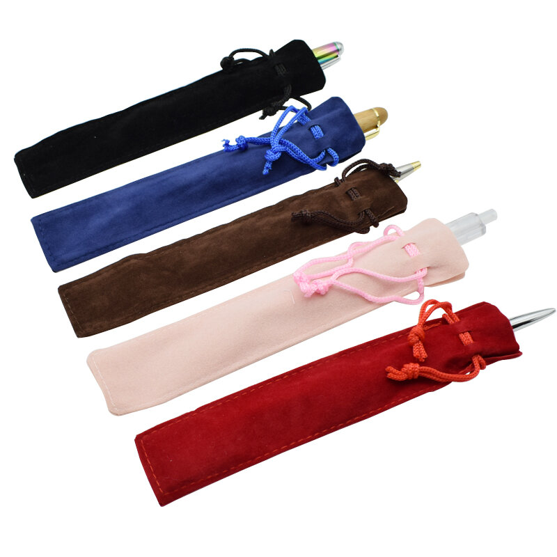 Velvet Drawstring Pen Bag, estojo de pano pequeno para armazenamento de uma caneta, preto, azul, cinza, rosa, cor vermelha, presente, 5 Pcs/Lot