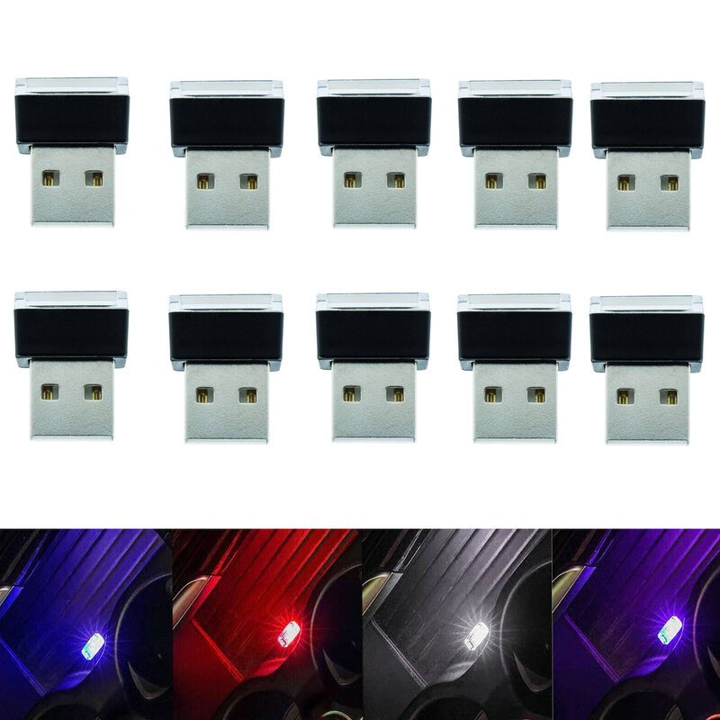 10X Mini USB 5V ไฟ led โคมไฟกลางคืนที่มีสีสันสำหรับรถบรรยากาศโคมไฟ Bright อุปกรณ์เสริมที่โดดเด่นไฟผล