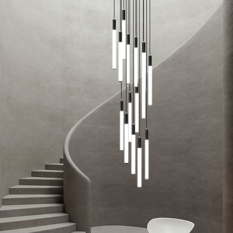 Lustre longo de luz led para escada, candelabro moderno para sala de estar, iluminação interior, corredor de hotel, espiral, apitdão