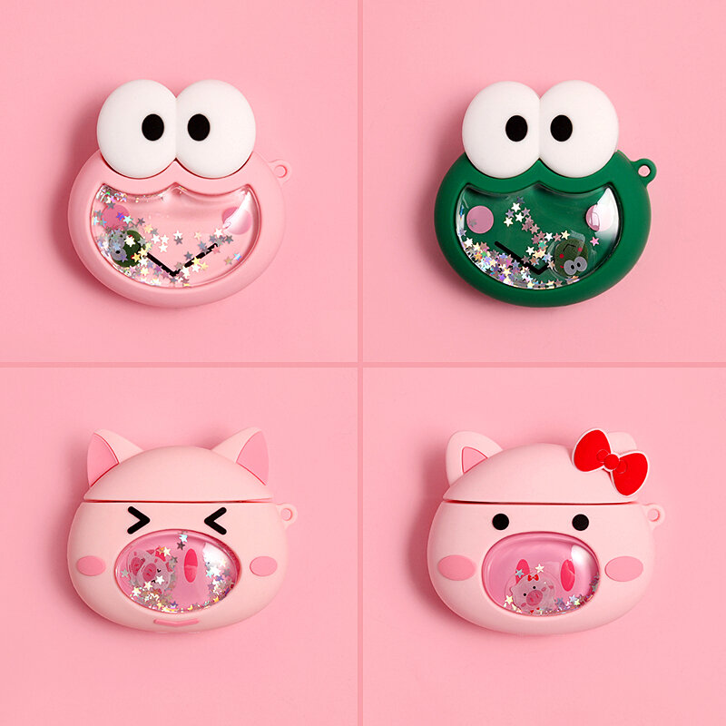 귀여운 개구리 핑크 돼지 quicksand 이어폰 케이스 애플 airpods 1 2 실리콘 헤드폰 airpods 케이스 블루투스 보호 커버
