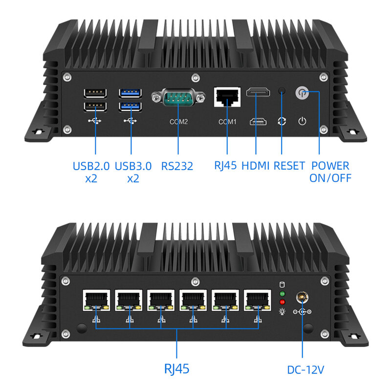 XCY Mini rdzeń komputer Intel i7-10610U i5-10210U 6x Intel Ethernet i225V 2.5G LAN obsługuje WiFi 4G LTE Firewall Router VPN Pfsense