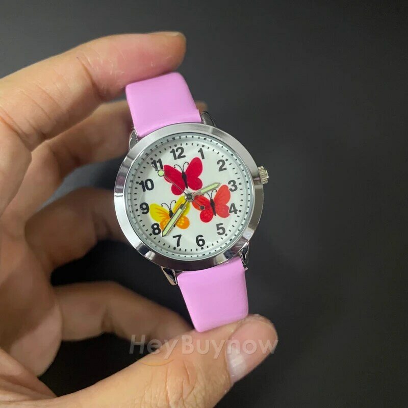 2022 kinder Geburtstag Geschenk Armbanduhr Casual Leder Cartoon Leucht Uhr Rosa Rot Mädchen Uhren Montre Enfant