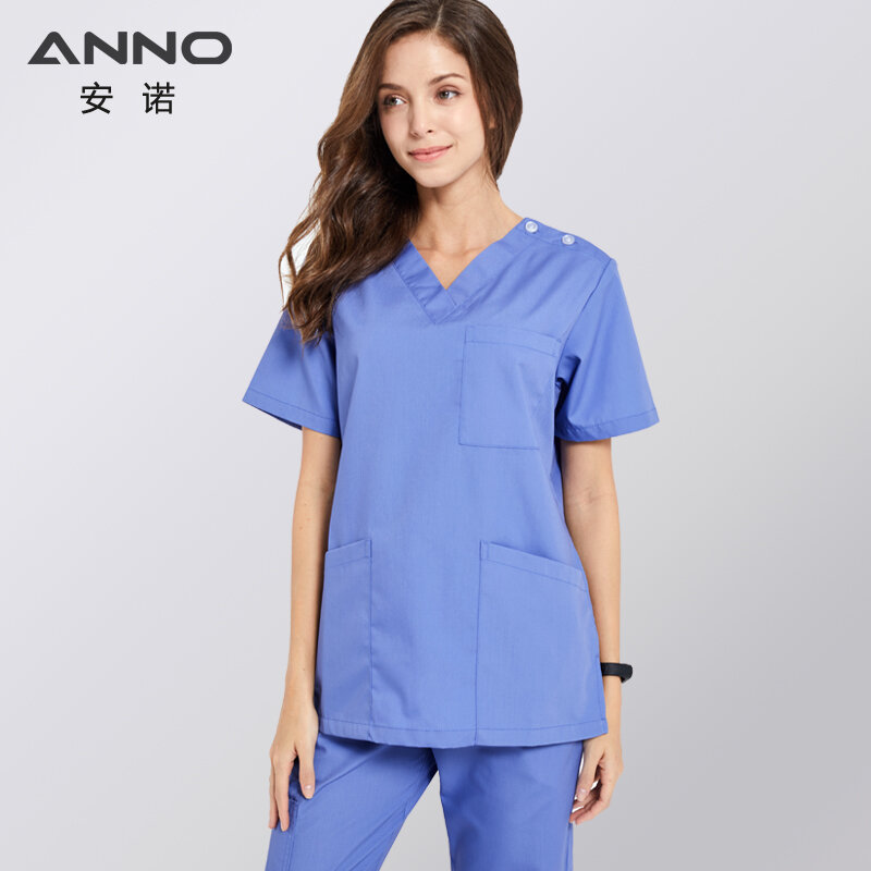 Anno Blauw Scrubs Kleding Verpleegkundige Uniformen Pretty Dental Suit Ziekenhuis Kleding Sets Tops Bottoms Werk Pak