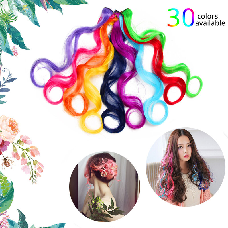 Alileader-extensiones de cabello de una pieza, pelo sintético ondulado, Color arcoíris, más duradero, largo y rizado