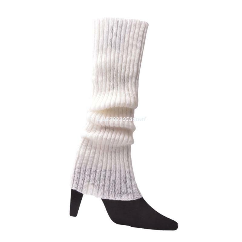 Women 80s Fluorescent Neon Colored Knit Leg Warmers Ribbed Crochet Bright Footless Socks Stockings Halloween Dance Dropship
