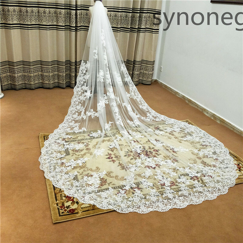 New pattern Cathedral Length Bridal Veil Lace Veil Wide Veil 1 Layer Wedding Veil Metal Comb Real Photo