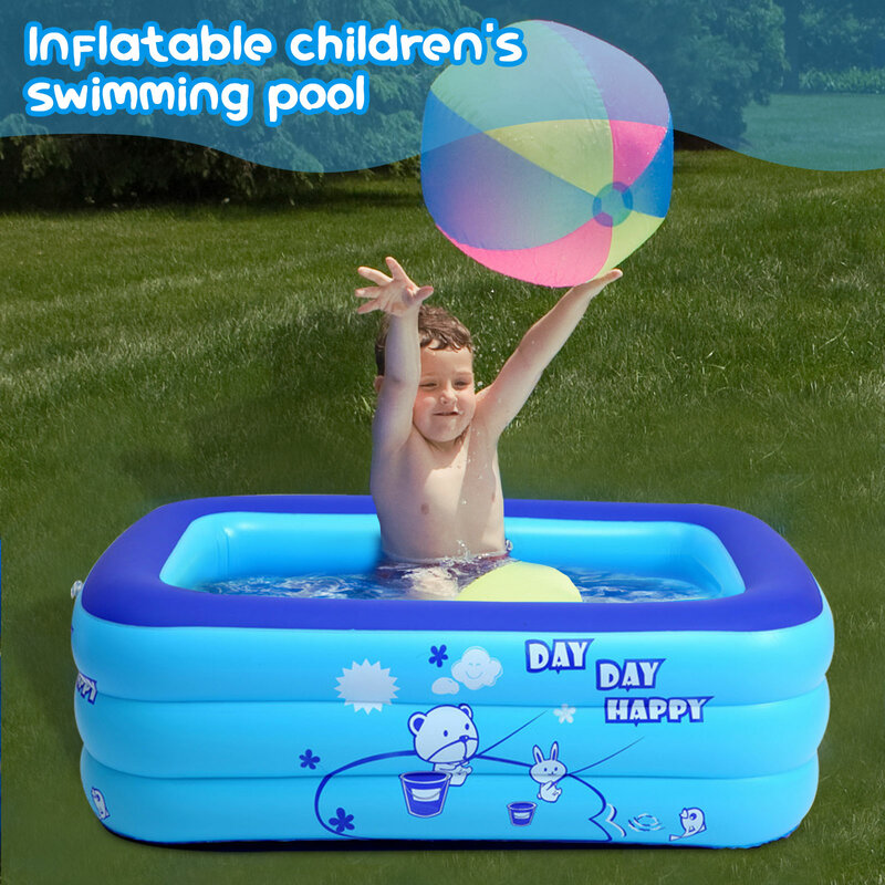 Piscina inflável para crianças Banheira familiar Brincar de água ao ar livre Fundo da bolha Espessamento 43x28x1,5 polegadas Verão