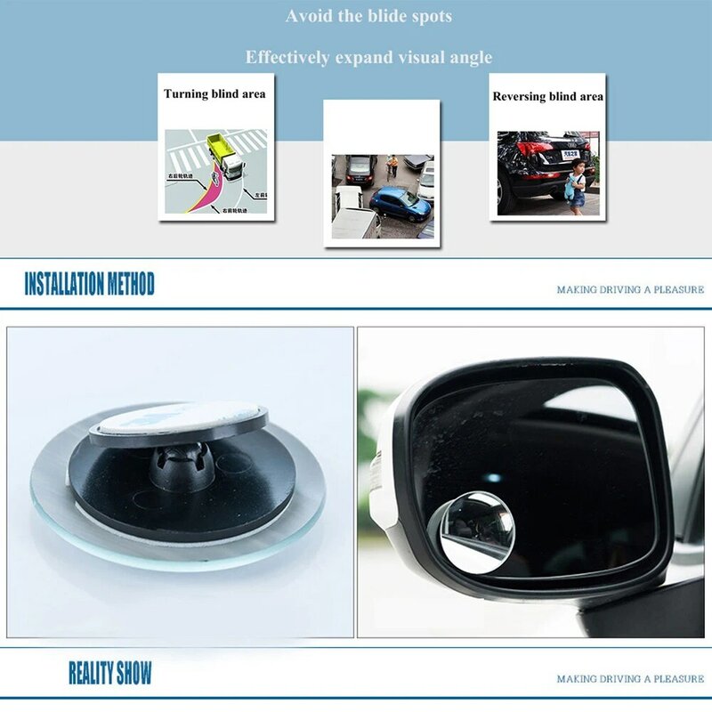 New 2Pcs Auto Glass HD Borderless Blind Spot Mirror 360 Degree Adjustable Prototype Convex Rear View Mirror