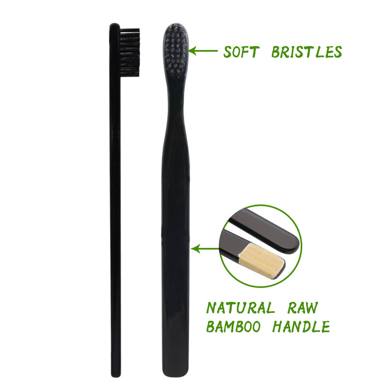 Toothbrush bambu macio com cerdas macias, Lidar com escova de dentes manual preta pintada, 4 pcs