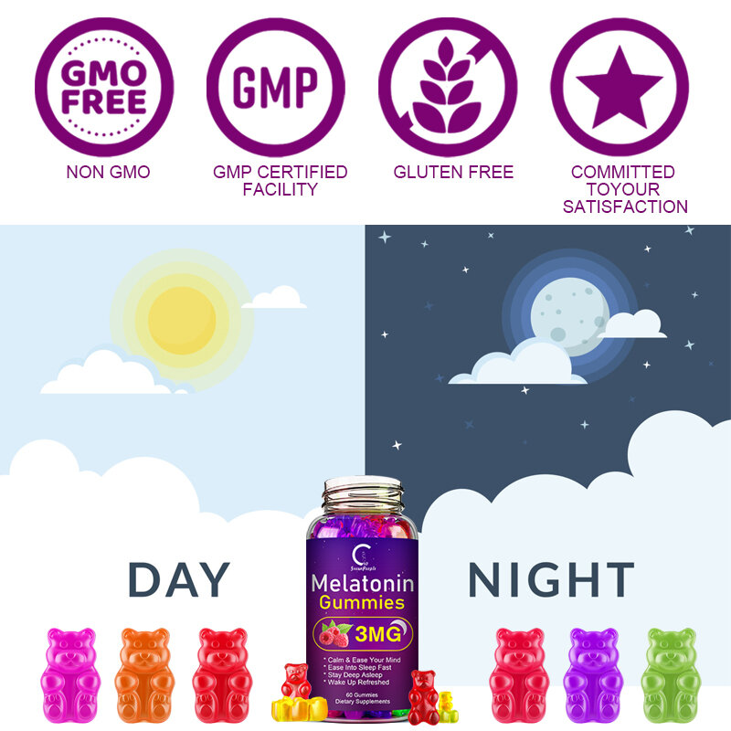 GPGP Greenpeople-gomitas de melatonina potentes para adultos y niños, ayuda a dormir, ahorra insomnio, ajuste de reloj corporal