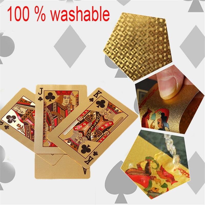 Cartas de jogo de poker laminadas com ouro 24k, conjunto de deck de baralho dourado impermeável para mágicas