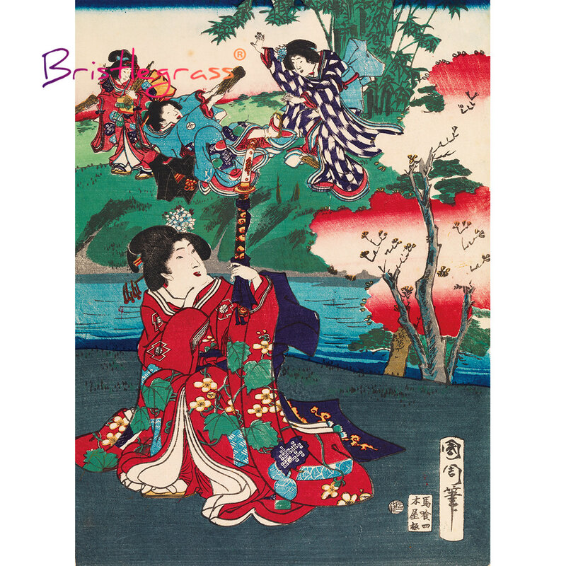 BRISTLEGRASS Đồ Chơi Ghép Hình Bằng Gỗ 500 1000 Miếng Nhật Bản Trấn Ukiyoe Kabuki Toyohara Kunichika Đồ Chơi Giáo Dục Tranh Trang Trí Nhà