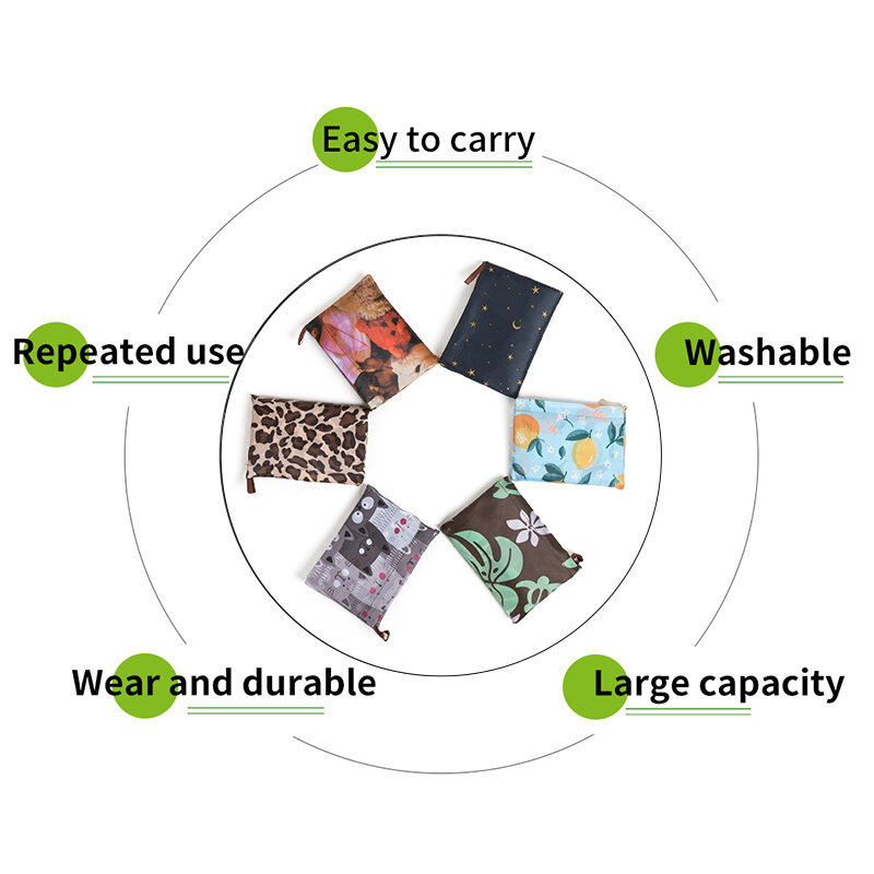 Bolsa de compras ecológica plegable con dibujos animados, bolso de mano reutilizable, práctico de gran capacidad para viaje, monedero de comestibles