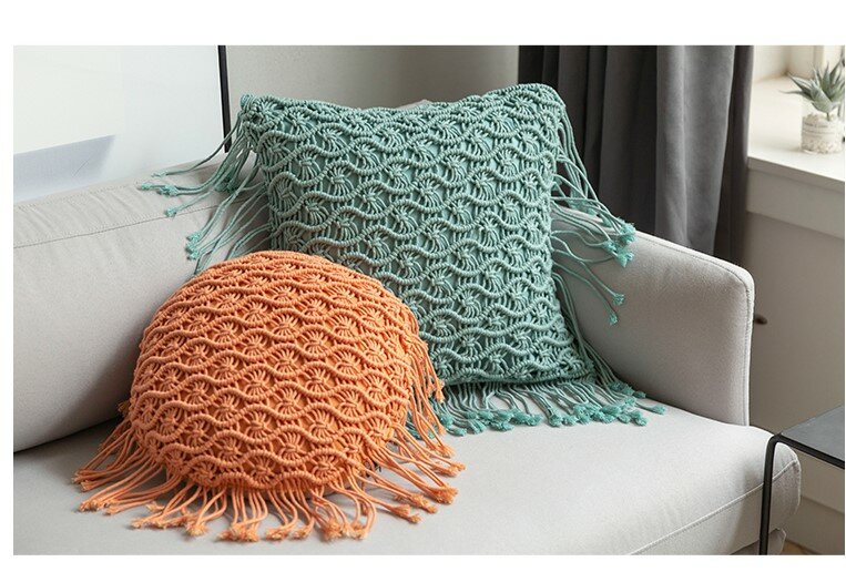Macrame Cushion Cover Boho Pillowcase Handmade Macrame Cushion Cover  Colorfu Macrame Geometry Bohemia Ethnic Pillow Cover