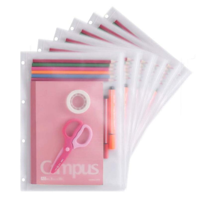 A4 Size 4 Ring Clear PVC Zipper Binder Pocket Insert Pages Organizers Plastic Paper Document File Sheet Photo Protective Sleeves