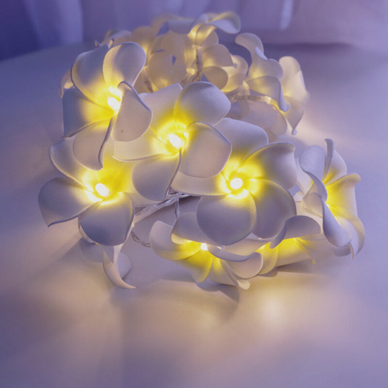 DIY Plumeria girlanda żarówkowa LED Light bateria USB ue wtyczka zasilania Frangipani wianek kwiatów światło na przyjęcie świąteczne Xmas sypialnia Decoratio
