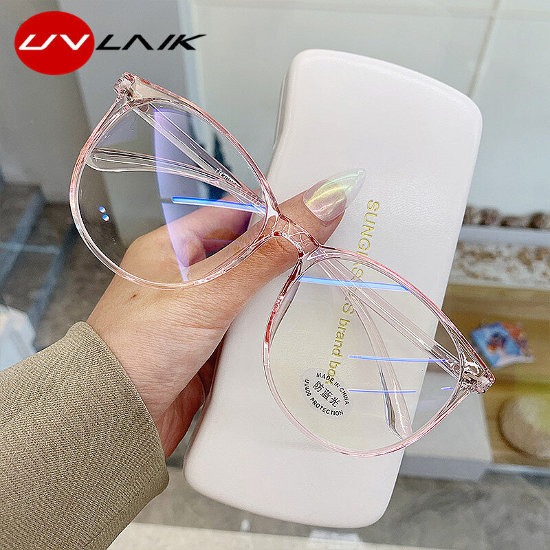 UVLAIK-Monture de lunettes d'ordinateur transparente pour hommes et femmes, anti-lumière bleue, lunettes rondes bloquant les lunettes, lunettes optiques