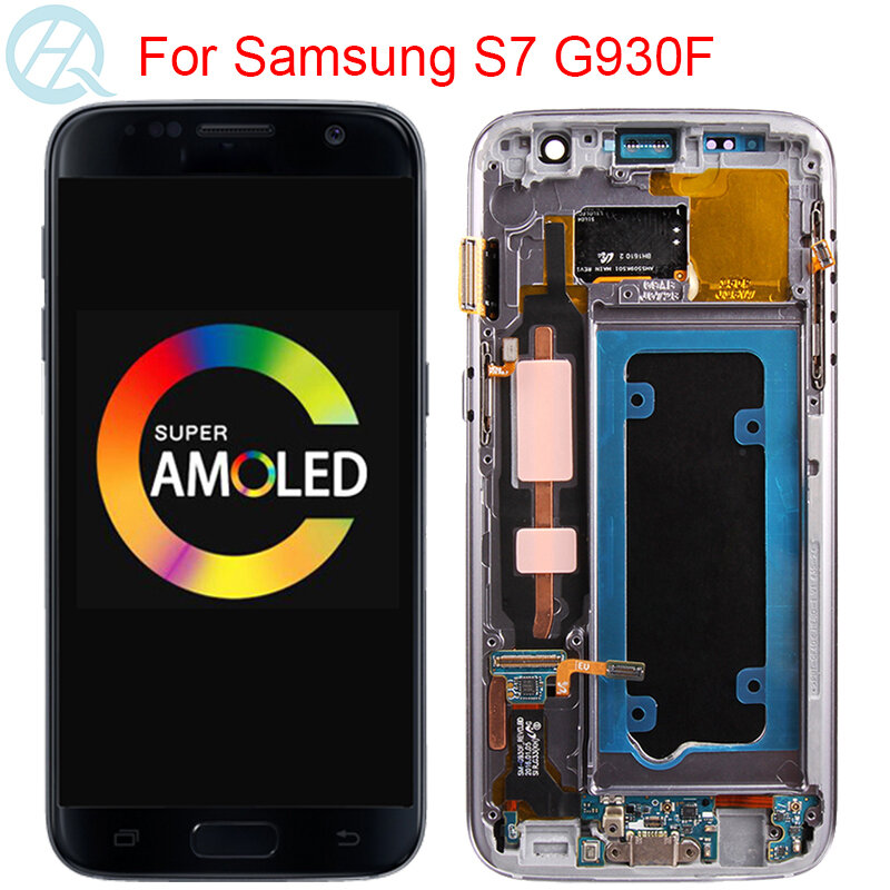Оригинальный дисплей G930F для Samsung Galaxy S7, G930F, ЖК-дисплей с рамкой 5,1 дюйма, S7 SM-G930F, ЖК-дисплей, сенсорный экран, запчасти