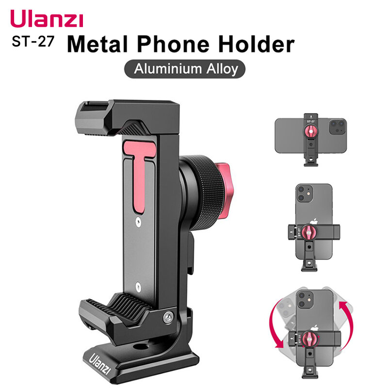 VIJIM Ulanzi ST-27 Metal Phone Holder Clamp com sapato frio Arca, 360 ° Rotatable Tripé Mount Clip para TikTok Vlog Fotografia