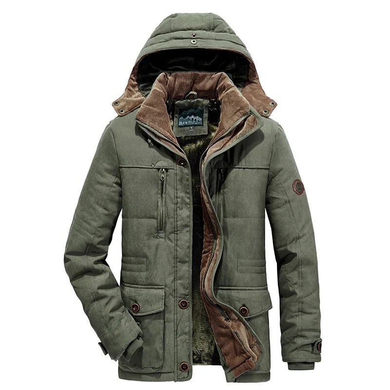 Men Winter Hooded Thick Fleece Parkas Jacket Hat Detachable Coat Men Outdoor Military Casual Pockets Loose Parka Jacket Men 6XL