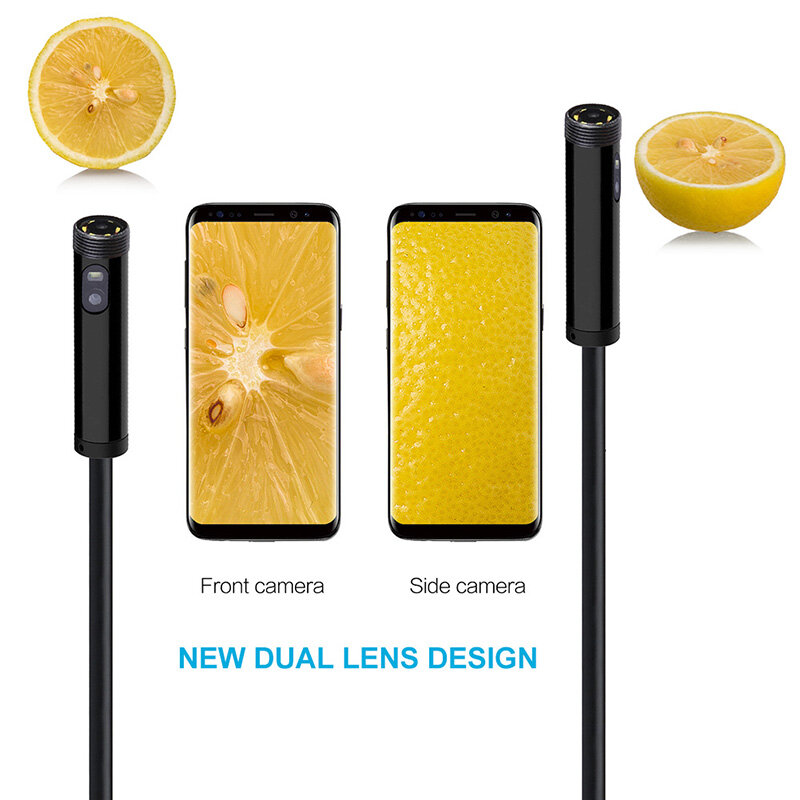안드로이드 휴대폰용 듀얼 렌즈 내시경 카메라, 8mm USB 미니 카메라, LED 조명 보어스코프, 2023 신제품