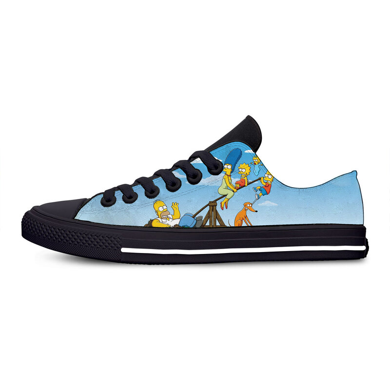 Anime dos desenhos animados simpson moda quente humor engraçado sapatos de lona casuais baixo topo leve respirável 3d impresso das sapatilhas das mulheres dos homens