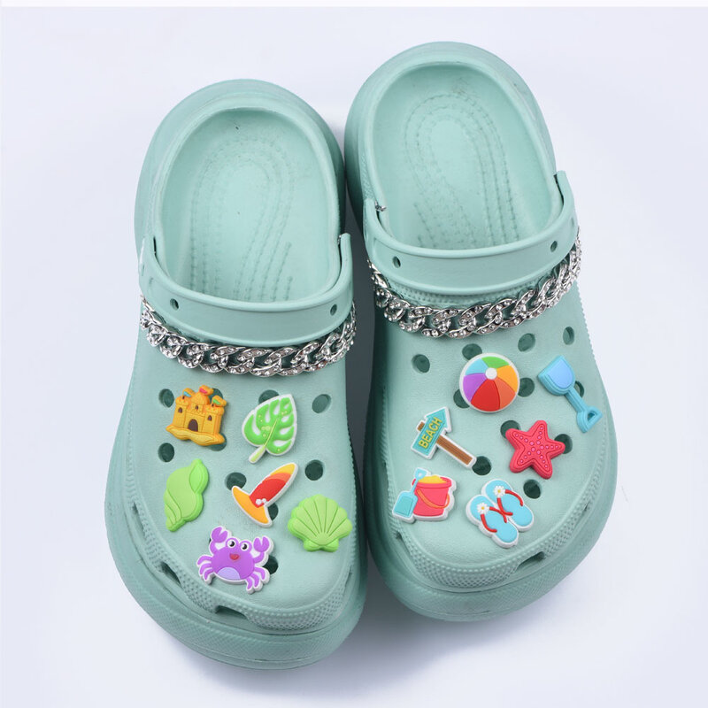 Ciondoli per scarpe estive Sun Tree Beach Shell decorazioni per scarpe in PVC accessori per bracciali per le vacanze per regalo per bambini