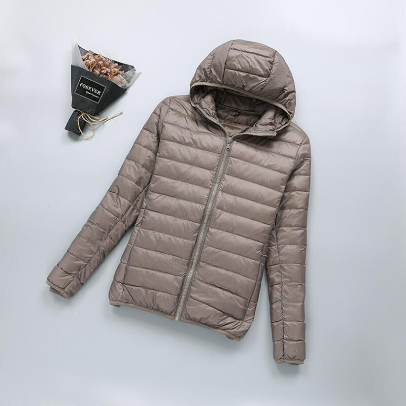 2022 여성용 덕다운 재킷, 초경량 후드 다운 코트, 휴대용 짧은 파카, 퍼퍼 오버코트, 가을, 겨울