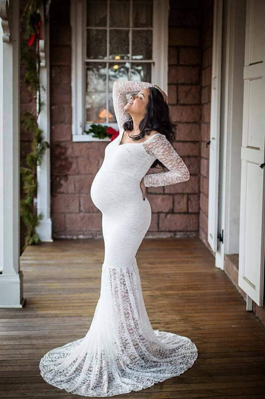 ไหล่ลูกไม้ชุดสำหรับถ่ายภาพคลอดบุตรการถ่ายภาพ Props การตั้งครรภ์การถ่ายภาพการถ่ายภาพตั้งครรภ์ Maxi Dresses