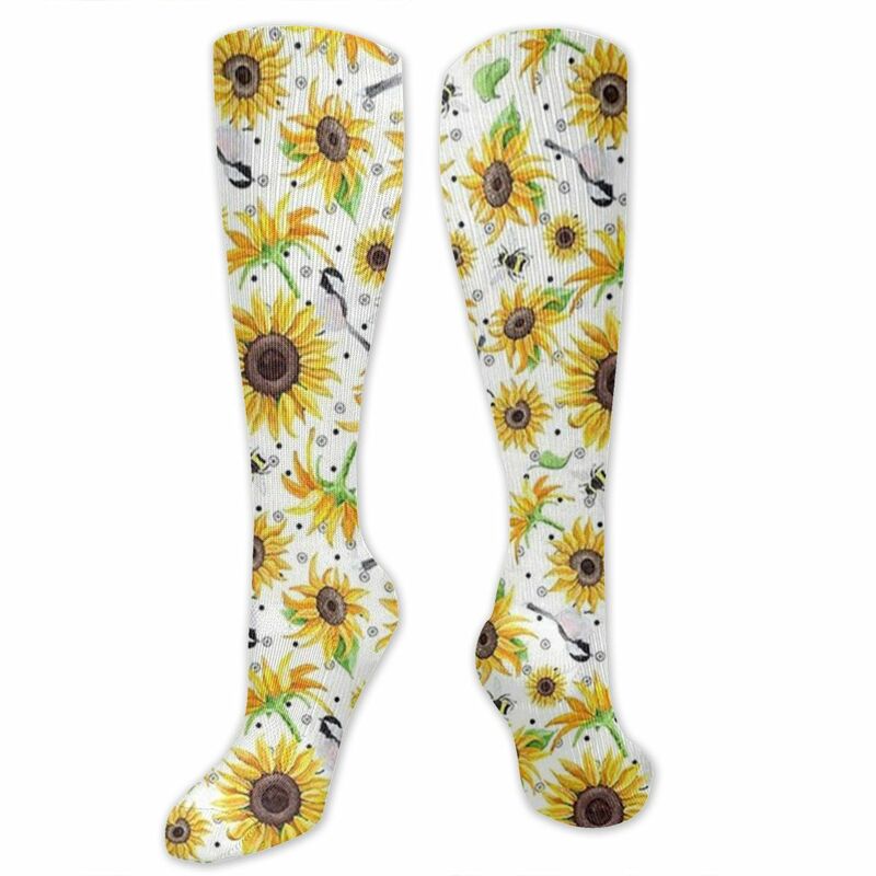 Женские винтажные длинные носки noisydesign, забавные Женские носочки с цветочным принтом в виде подсолнуха, модные длинные теплые женские носки