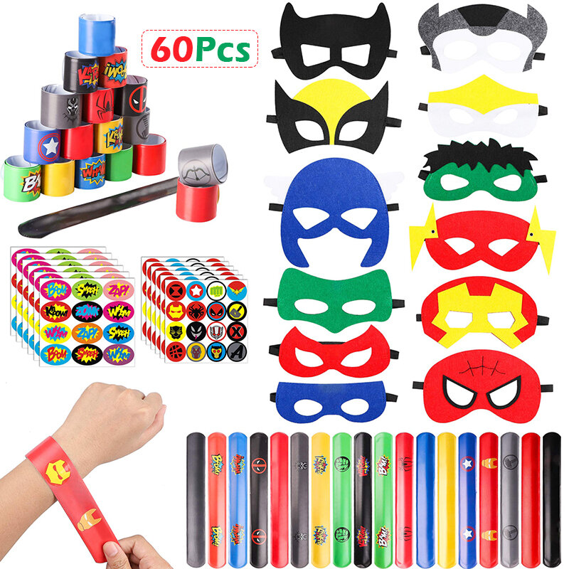 60 Stks/set Super Hero Feestartikelen Hero Armbanden Vilt Maskers Stickers Super Hero Thema Kerst Verjaardag Feestartikelen Voor Kinderen