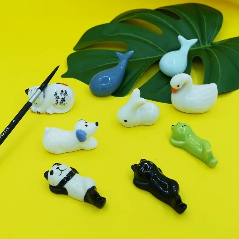 Cute Animal Ceramic Paint Brush Holder, Pen Rack, Display Stand, Paleta para Aquarela, Guache, Pintura Acrílica, Suprimentos de Arte