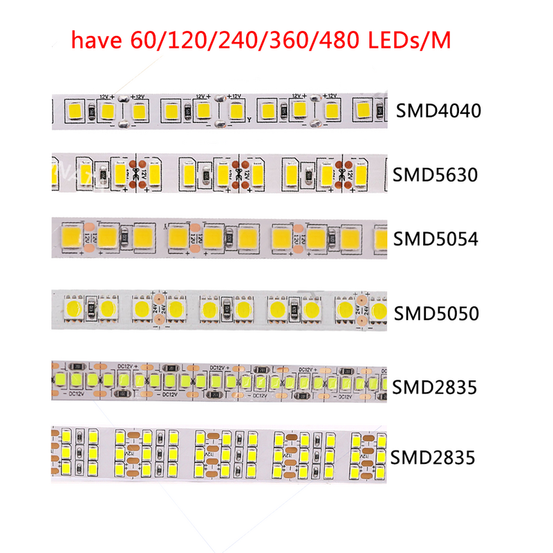 5M LED 스트립 SMD 2835 5054 5050 5630 12V 아주 밝기 유연한 Led 테이프 조명, 60/120LED/m 방수 리본 다이오드 빠른 배송