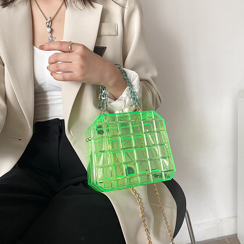 صغيرة شفافة المرأة حقيبة يد صغيرة أنيقة الاكريليك هاندر حقيبة من الجيلاتين سلسلة الكتف الصيف حقيبة شاطئية Crossbody Z117