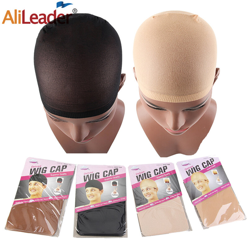 Alileader-Nylon Stretch Wig Caps, Meia Cap, Deluxe Cabelo Net para Weave, Malha, Elástico, Barato, 2Pcs