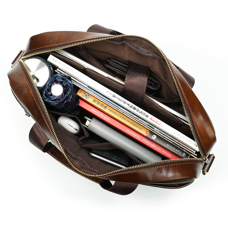 หนังBriefcasesผู้ชายกระเป๋าถือผู้ชายRetroหนังกระเป๋าถือกระเป๋าเอกสาร 14 นิ้วกระเป๋าแล็ปท็อปแบบพกพา