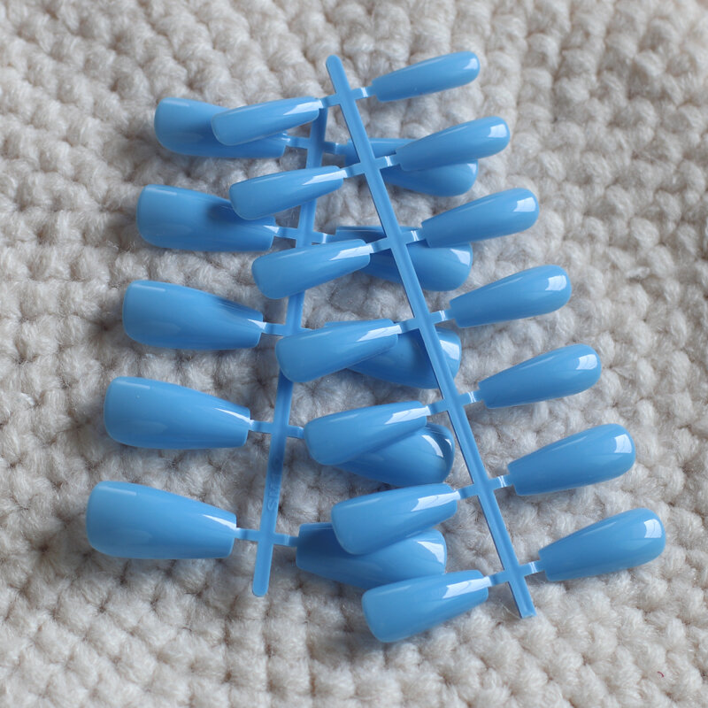Накладные ногти карамельных цветов, 24 шт., Длинные накладные ногти для балета, пикантные светло-голубые P1921