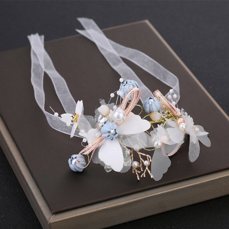 Cinta de perlas de cristal para novia, pulsera hecha a mano con flores y mariposas, accesorios de boda para dama de honor